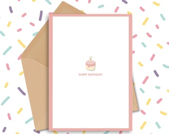 Carte de voeux imprimable joyeux anniversaire - carte de joyeux anniversaire minimaliste rose - cartes d'anniversaire roses - cartes d'anniversaire roses A7 et A2