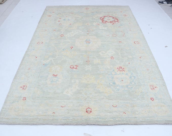 5.10 X 8.11 ft Beige Floral Handmade ,Oshak Wool