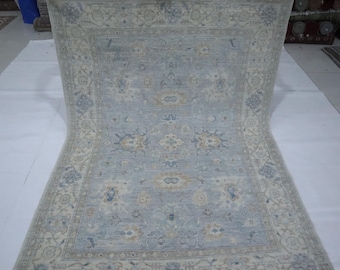 5x7 Blue Gray Oushak Rug – Handmade Wool Turkish Area Rug