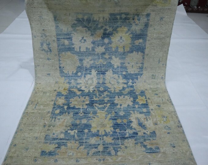 4x6 Blue Oushak Rug – Turkish Hand-Knotted Wool Floral Rug