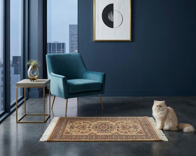 2.7 X 4.1 ft Brown Geomatrical Handmade ,Farsh-e-Nayle Cotton Wool and Silk touch