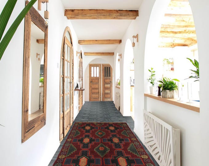 Hand-knotted Baluchi Red and Blue, 3.93 x 6.56 ft