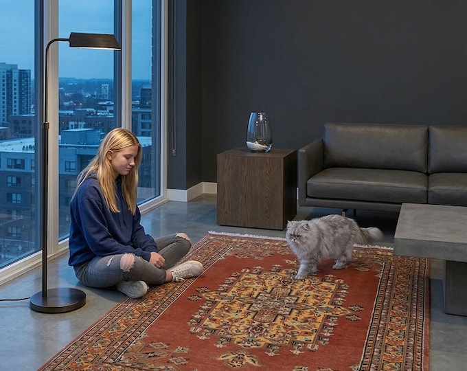 4.1 X 6.3 ft Copper Geomatrical Handmade ,Farsh-e-Nayle Cotton Wool and Silk touch