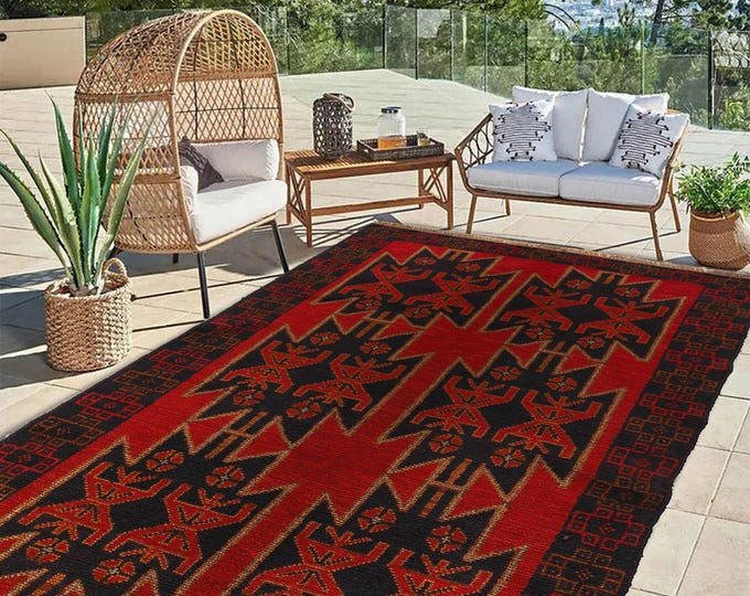 Hand-knotted Baluchi Blue and Red, 3.93 x 6.56 ft