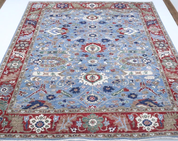 8x10 Bidjar Style Wool Rug – Light Blue Afghan Floral Area Rug