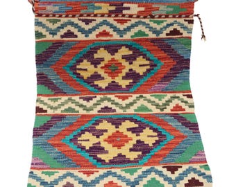 2 X 3 ft Handmade Geometrical Killim Rug, Muilty, Wool