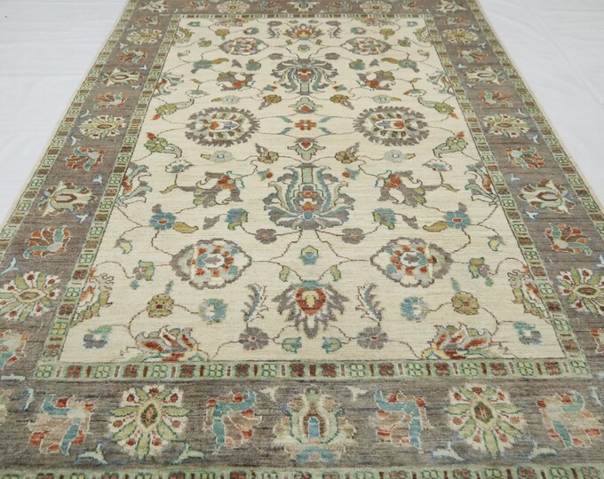 5x8 Beige Afghan Chobi Rug – Hand-Knotted Wool, Floral Ziegler Design
