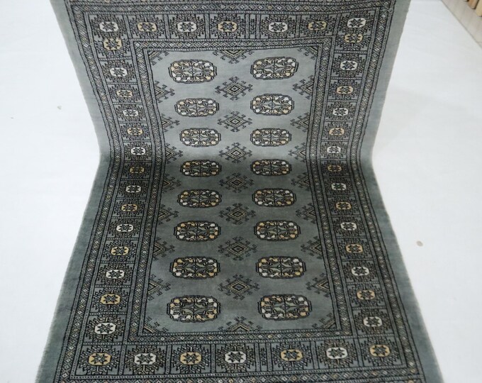 Gray 3x5 Mori Bokhara Wool Rug, Hand Knotted Tribal Rug