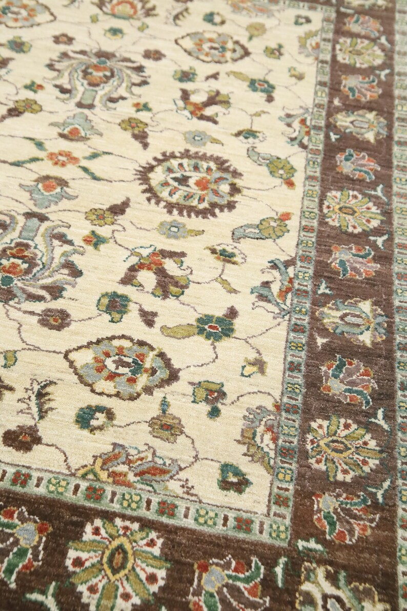 Handmade Afghan Wool Chobi Rug – Beige Brown Floral Area Rug (5'1x6'2 ...