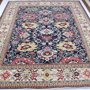 9x12 Chobi Fine Quality Area Rug - Navy Blue Afghan Handmade Floral Pattern Veg Dye Wool Rug - Traditional Rug - Living Room Rug - Wool Rug