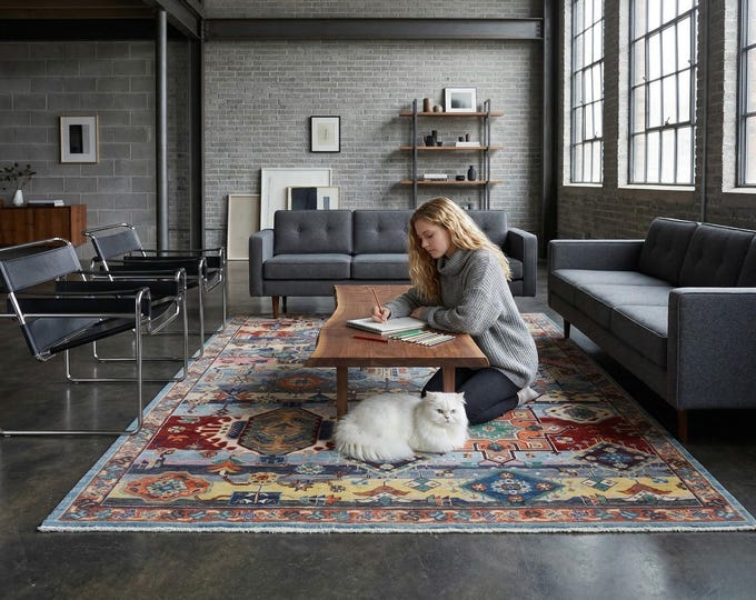 6 X 8 ft Rainbow, Rainbow Handmade, Khurjeen Cotton and Wool