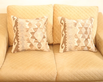 Handmade Cushion Kilim Cover,Geometrical Brown Pillow, Home Decor, 1 X 1 ft