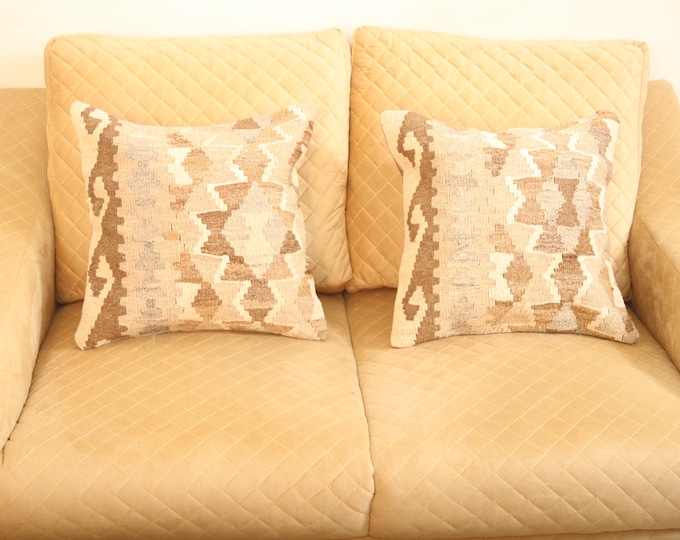 Handmade Cushion Kilim Cover,Geometrical Brown Pillow, Home Decor, 1 X 1 ft