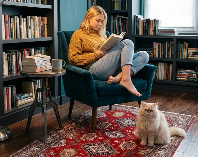 4 X 6 ft Red and Beige Geomatrical Handmade, Super Kazak Cotton and Wool