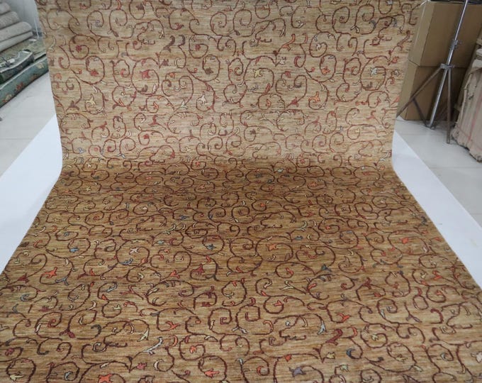 Hand Knotted Afghan Wool Rug – 8x10 Light Brown Floral Area Rug