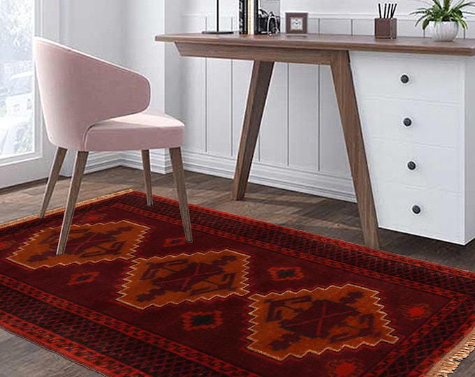 Hand-knotted Baluchi in Red and Yellow 2.95 x 4.59 ft