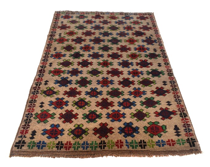Hand-knotted Beige Baluchi , 3.93 x 6.56 ft