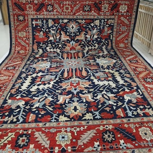 10x14 Chobi Area Rug - Blue Rust Afghan Handmade Traditional Veg Dye Wool Rug - Oriental Rug - Oversize Rug - Living Room Rug - Bedroom Rug