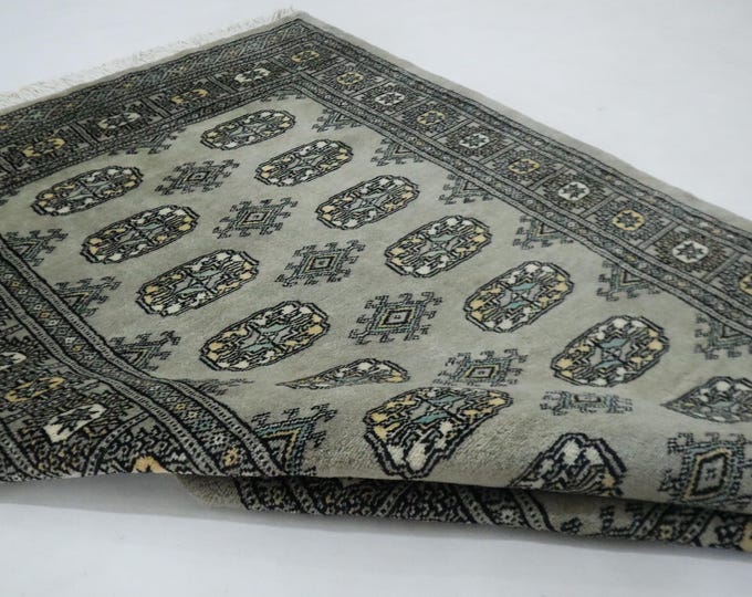 3x5 Gray Wool Area Rug, Hand-Knotted Mori Bokhara Rug