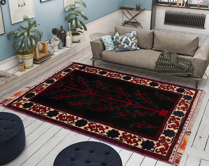 Hand-knotted Baluchi in Blue and Beige 2.95 x 4.59 ft