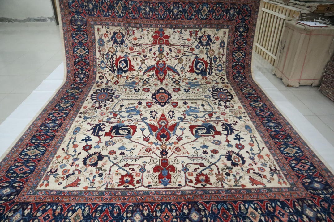 9x12 Afghan Chobi Rug – Beige, Blue, Geometric Wool, Handmade - Etsy