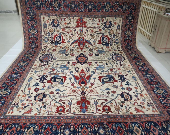 9x12 Afghan Chobi Rug – Beige, Blue, Geometric Wool, Handmade
