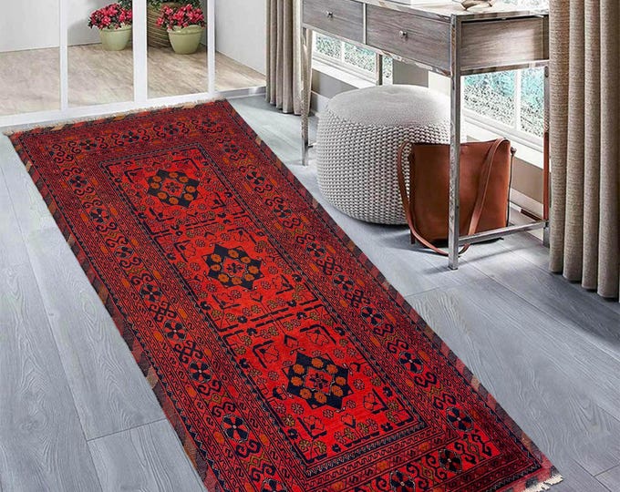Hand-knotted Orange Khal Mohammadi Runner, 1.96 X 6.56ft