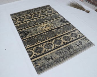 Hand-Knotted Wool Rug, Geometric Gray Kazak, 4.0 x 6.0 ft