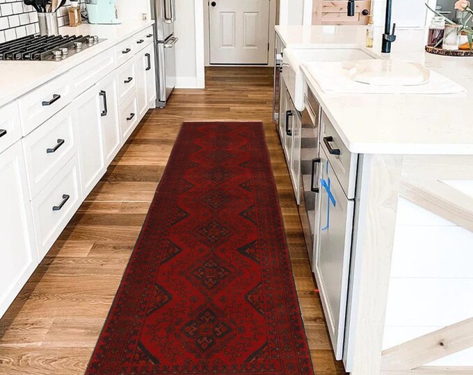 Hand-knotted Red Khal Mohammadi Runner, 2.62 X 9.84 ft