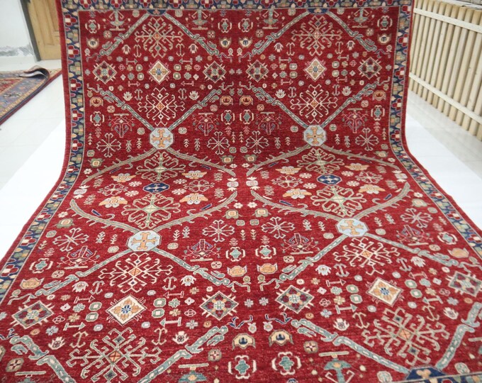 8x10 Afghan Chobi Rug – Hand-Knotted Organic Dye Wool Area Rug