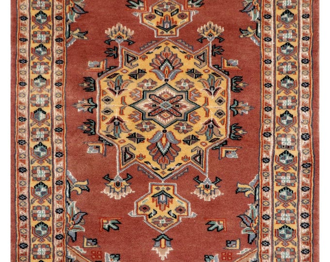 2.7 X 3.10 ft Copper Geomatrical Handmade ,Farsh-e-Nayle Cotton Wool and Silk touch