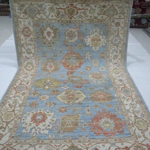Light Blue 6x9 Oushak Area Rug - Turkish Handmade Traditional Soft Wool Rug - Oriental Rug - Geometric Rug - Bedroom Rug - Living Room Rug