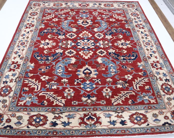 8x10 Red Chobi Rug – Afghan Handmade Wool, Traditional Design