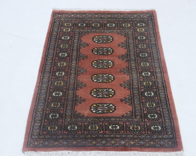 2.7X 4.0 ft Copper Geomatrical Handmade Runner, Mori Bokhara Cotton and Wool