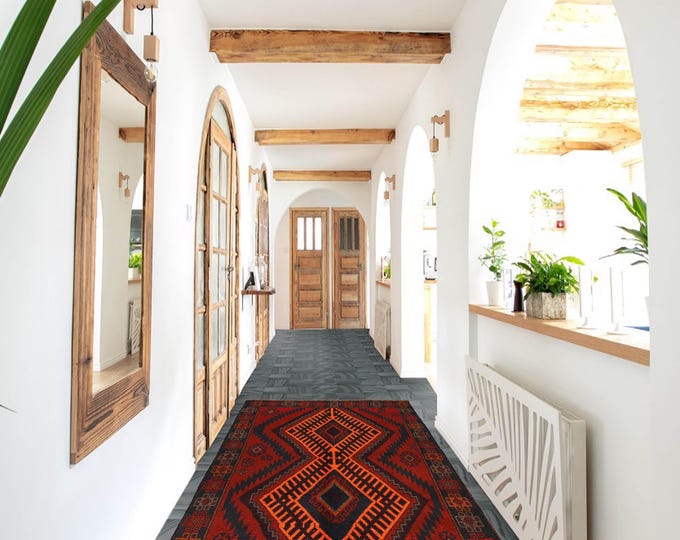 Hand-knotted Baluchi Blue and Orange, 3.93 x 6.56 ft