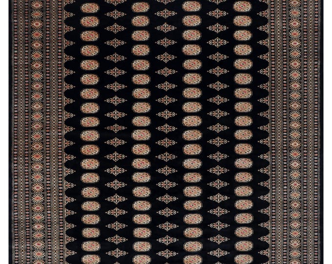 8.2 X 10.3 ft Black Geomatrical Handmade ,Mori Bokhara Cotton and Wool