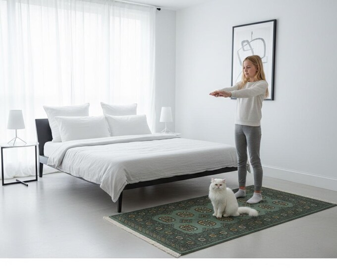 3.1 X 4.9 ft Gray Geomatrical Handmade ,Mori Bokhara Cotton and Wool