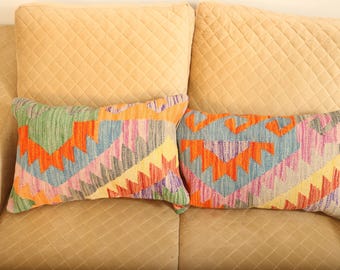 Handmade Cushion Kilim Cover,Geometrical Multi Kilim Pillow, Home Decor, 1 X 2 ft