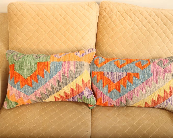 Handmade Cushion Kilim Cover,Geometrical Multi Kilim Pillow, Home Decor, 1 X 2 ft