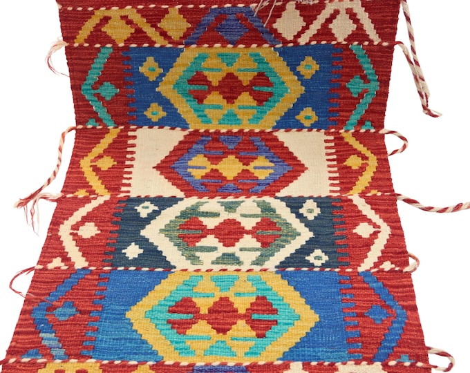 2 X 3 ft Handmade Geometrical Killim Rug, Muilty, Wool