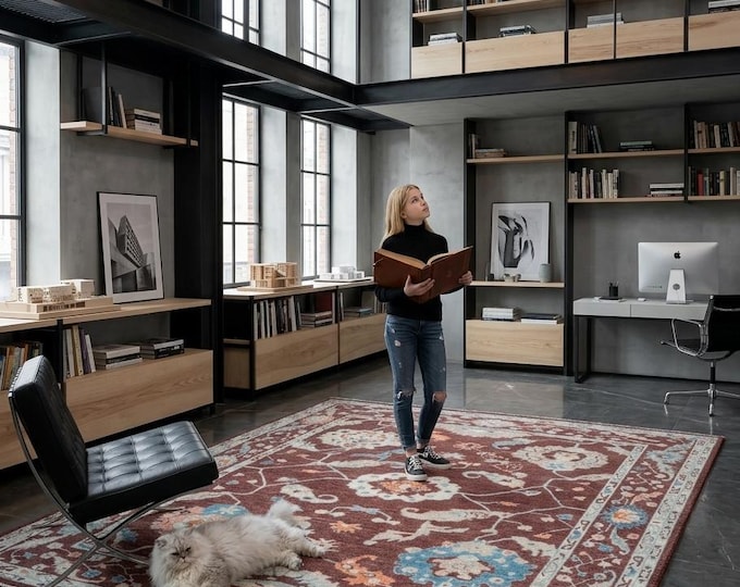 8.2 X 9.8 ft Brown Floral Handmade ,Oshak Wool