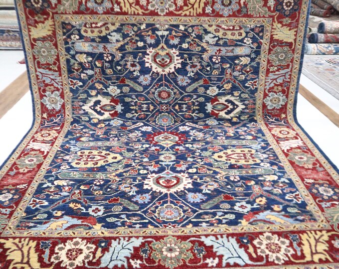 8x10 Handmade Wool Serapi Rug – Blue Red Afghan Persian Style