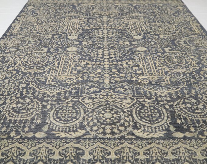 Handmade Gray Wool Mamluk Rug – Turkish Oriental Area Rug (6.8x9 ft)