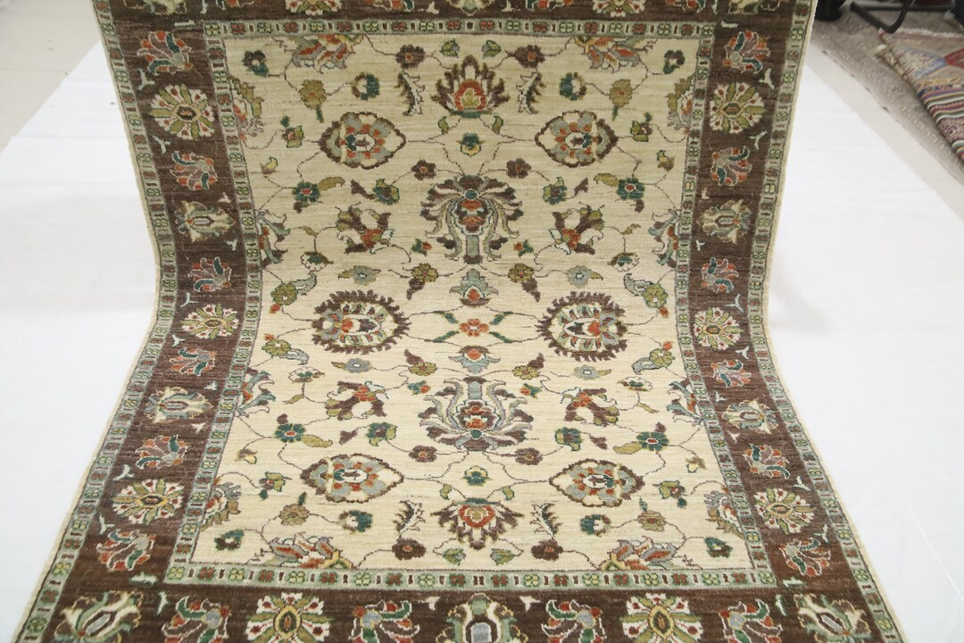 Handmade Afghan Wool Chobi Rug – Beige Brown Floral Area Rug (5'1x6'2 ...