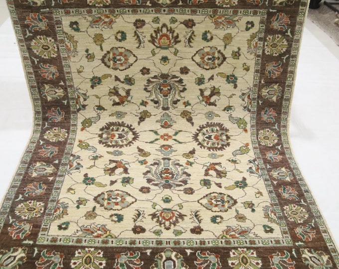 Handmade Afghan Wool Chobi Rug – Beige Brown Floral Area Rug (5'1x6'2)