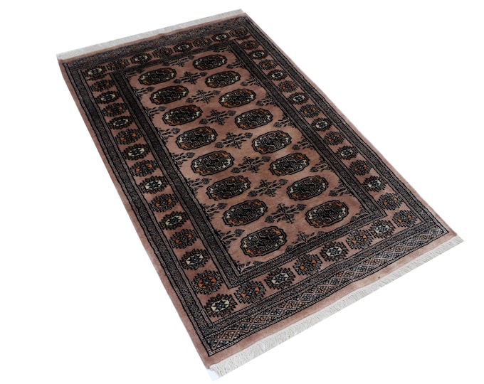 3.0 X 5.0 ft Bronze Geomatrical Handmade , Mori Bokhara Cotton and Wool