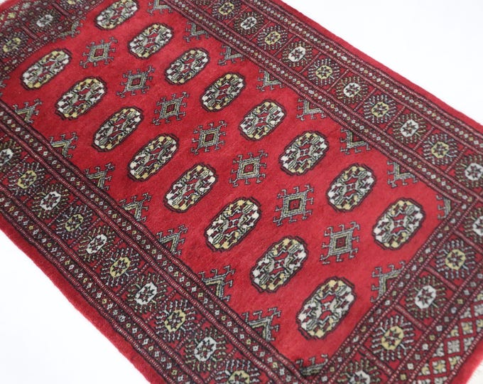 Hand Knotted Red Wool Rug, Mori Bokhara Geometric Rug 3x5