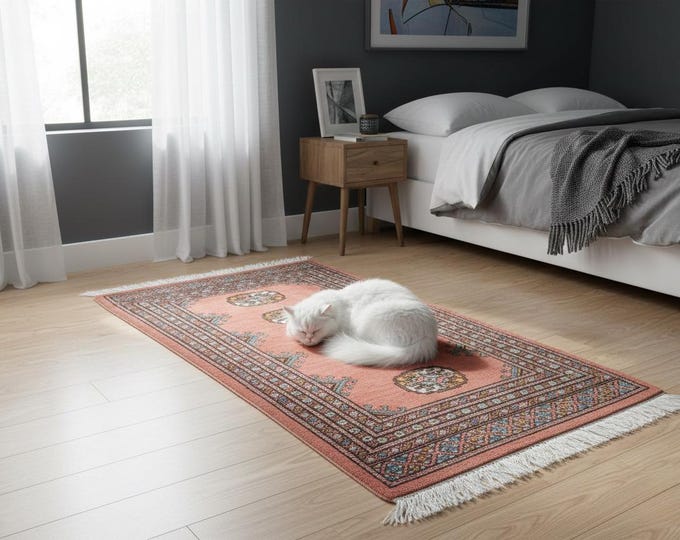 2.1 X 3.6 ft Copper Geomatrical Handmade, Mori Bokhara Cotton and Wool