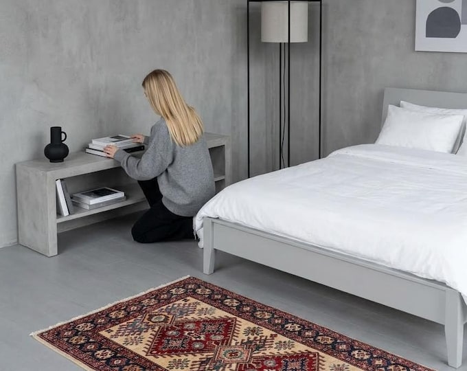 3 X 4 ft Beige and Blue Geomatrical Handmade, Super Kazak Cotton and Wool