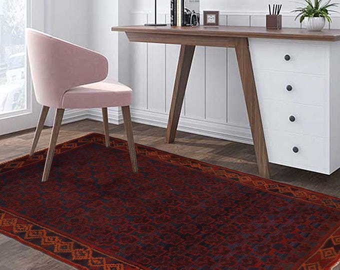 Hand-knotted Baluchi in Red and Blue 4.59 x 2.95 ft